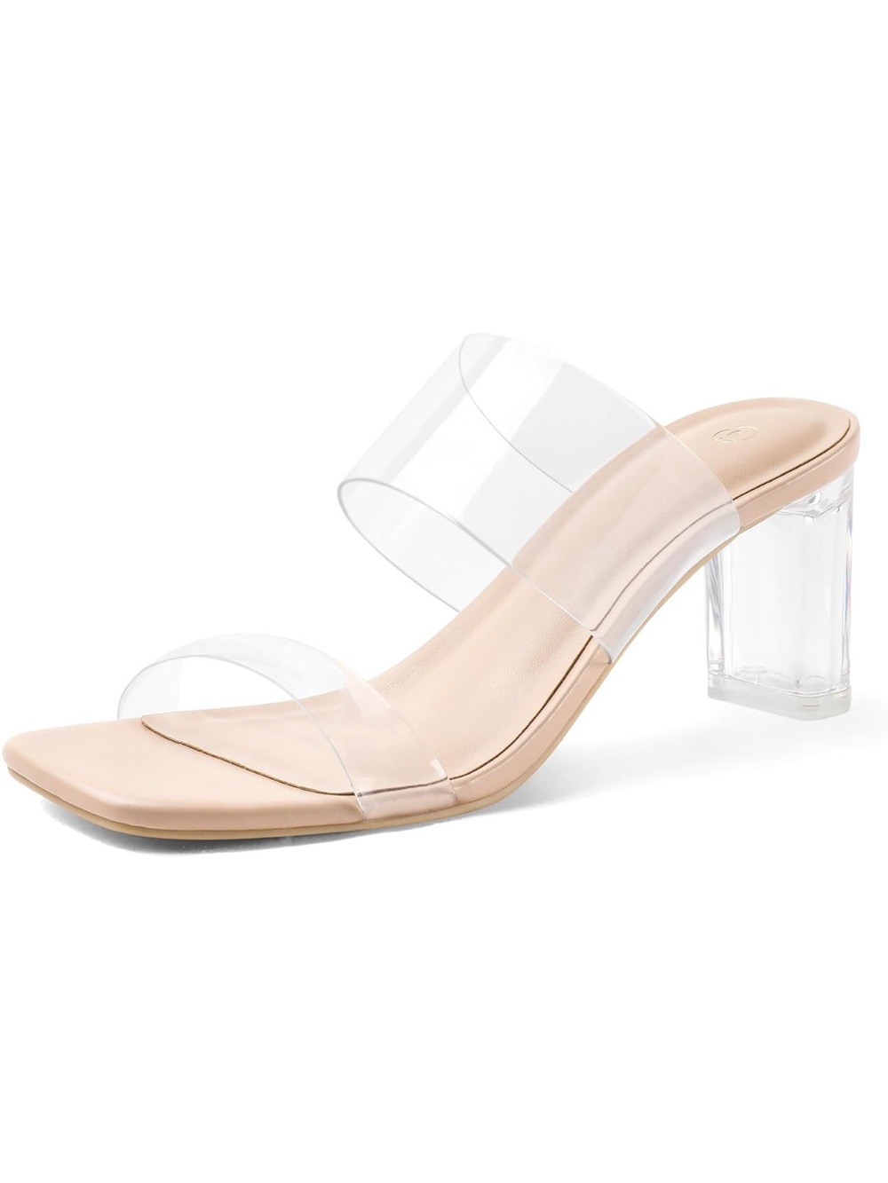 Mysoft Nude Clear-Strap Block Heel Slide - Size 9